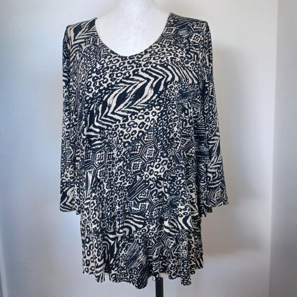 Susan Graver Tunic Top Tiered Layered Animal Print Liquid Knit Womens X Large - Picture 2 of 11